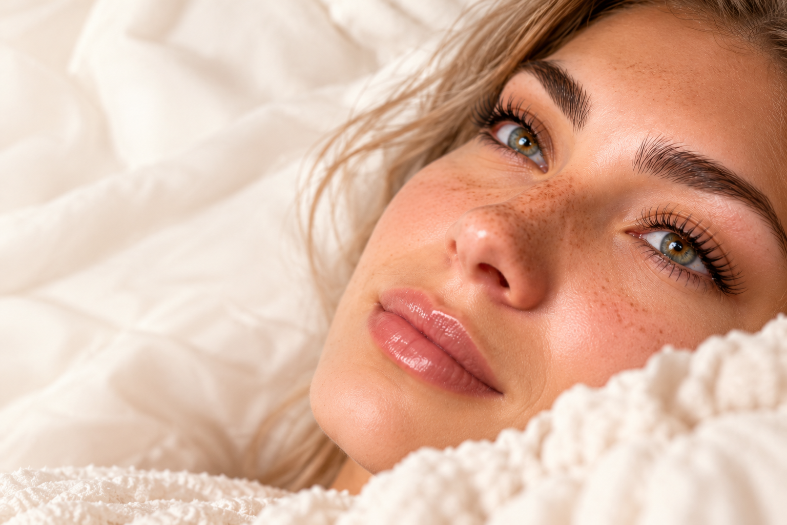 Illustrative portrait showing softly defined lashes in natural light