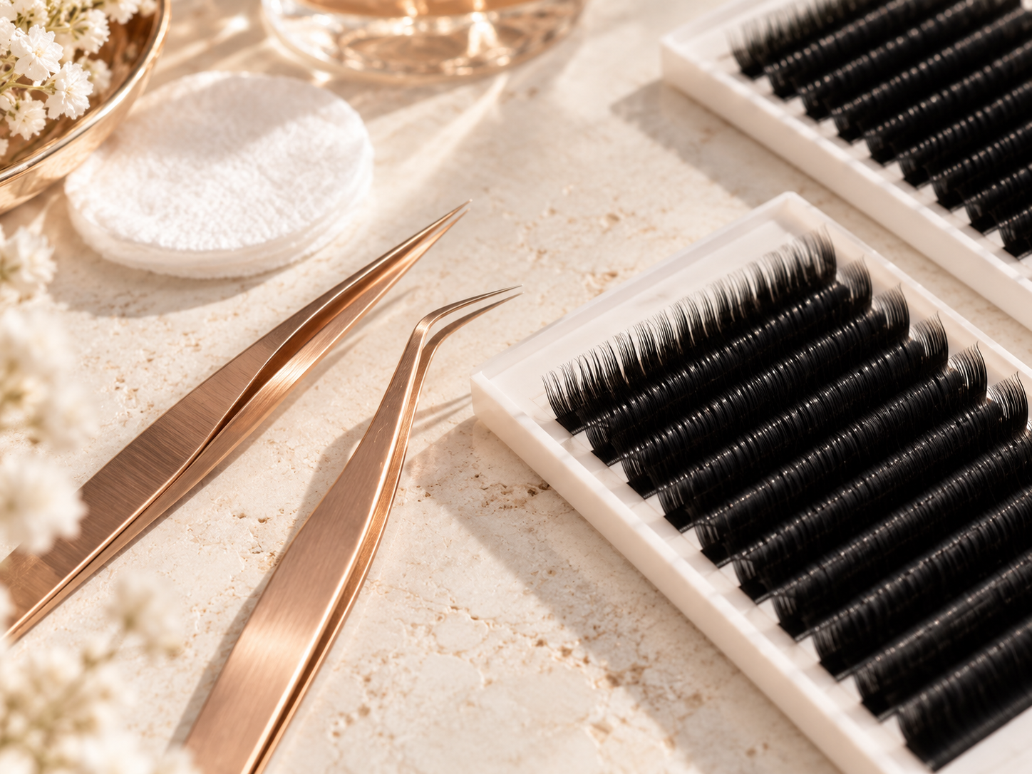Lash trays and precision tools arranged for a training session